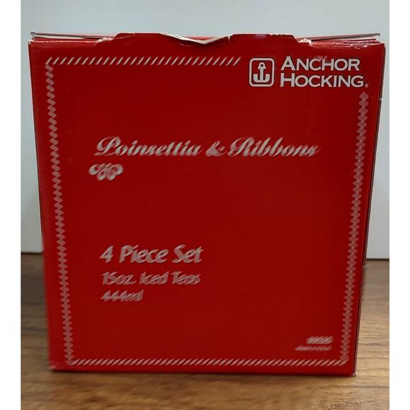 Anchor Hocking Poinsetta & Ribbons Iced Tea Drinking Glasses Set of 4 - Picture 3 of 4